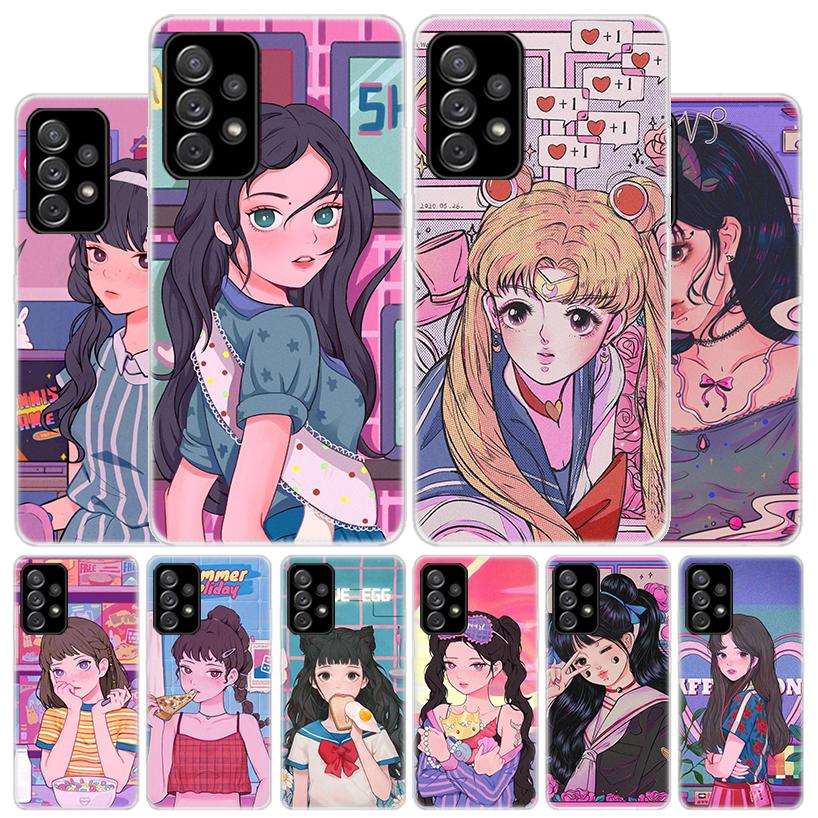 INS Kawaii японский аниме рисунок девушка чехол для телефона для Samsung Galaxy A53 A52 A73 A72 A12 5G A13 A22 A23 A32 A33 A02S