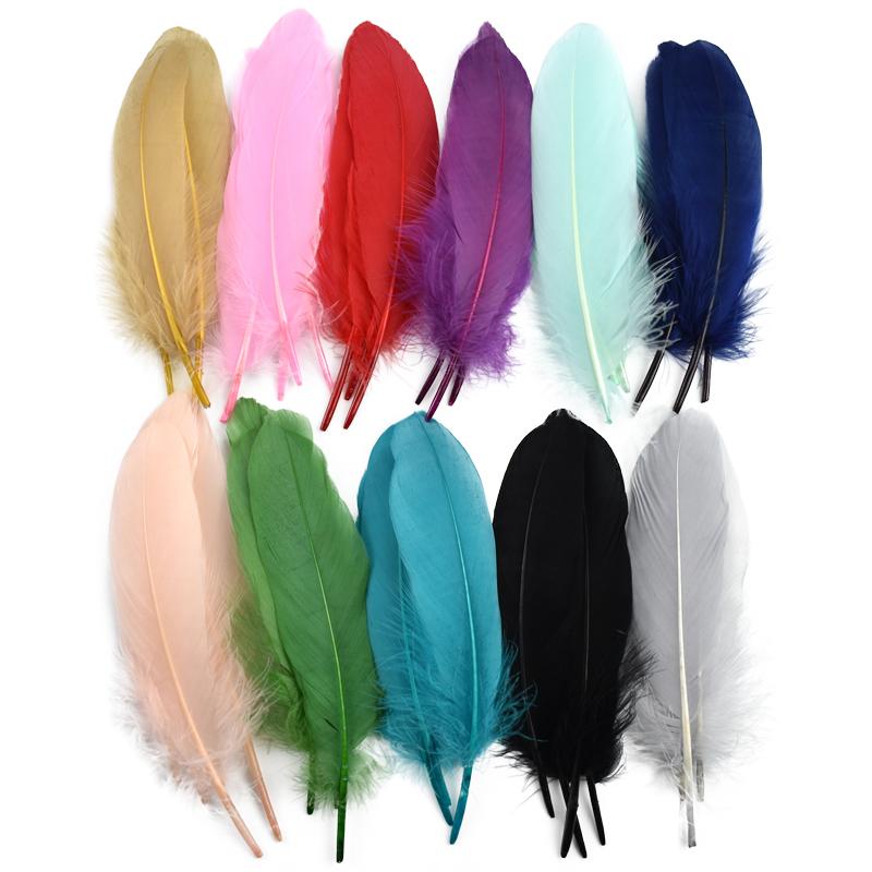 100pcs /Lot Colorful Hard Stick Natural Goose Feathers For Needlework Crafts Feather Handicraft Decor Wedding Accessories Plumes