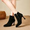 2024 Plus Size Shoes Female Ankle Women's Boots Sexy Modern Boots Women Metal Decoration Pointed Toe Side Zip Thin Heels Shoes