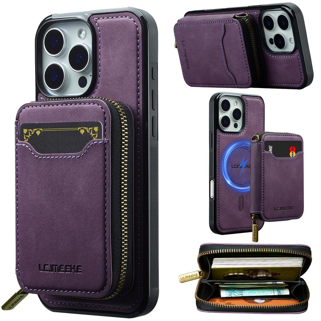 LC.IMEEKE L6 For iPhone 16 Pro Magnetic Case Detachable Zipper Wallet Leather Coated PC + TPU Phone Cover