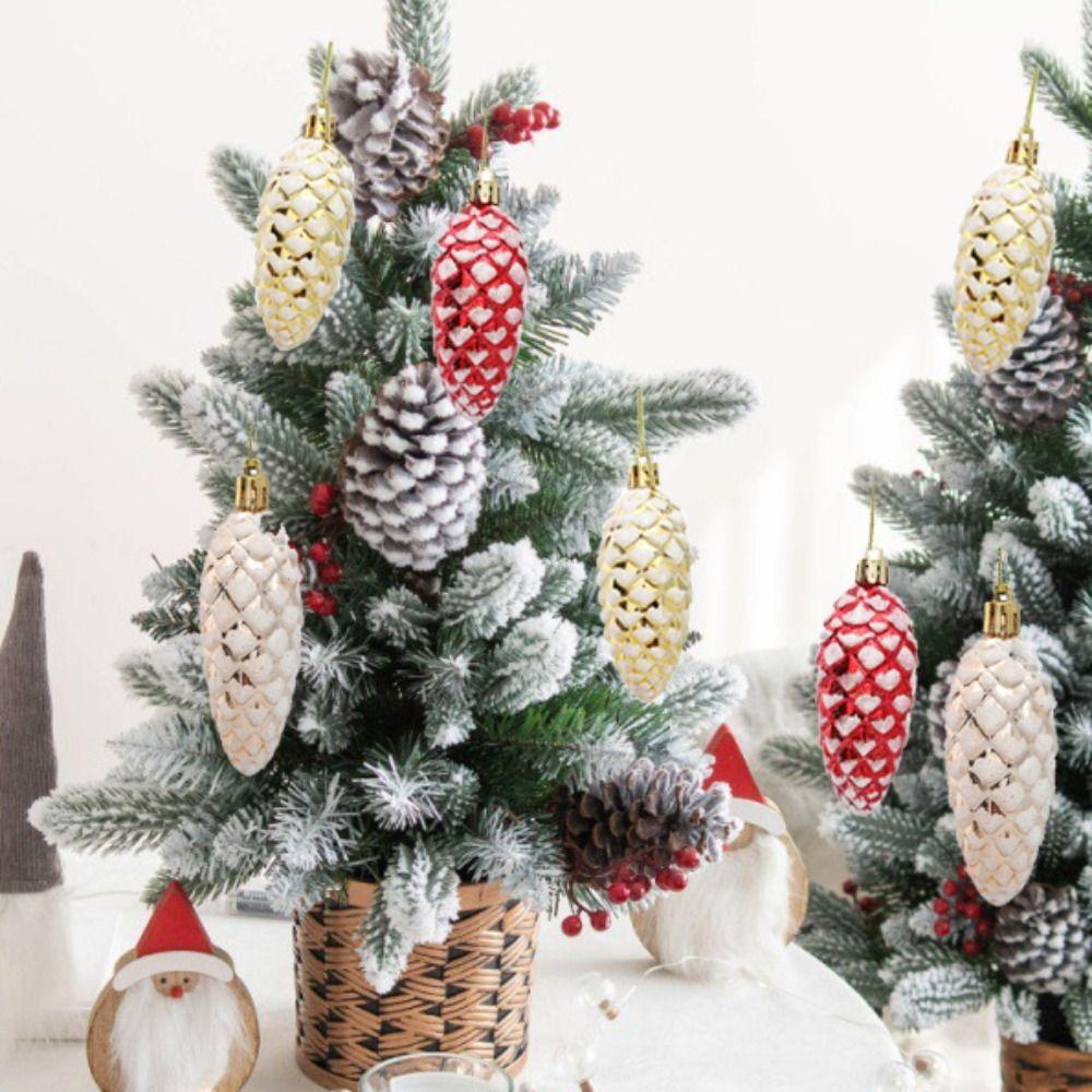 5Pcs Plastic Pine Cone Balls Hanging Pendants Small Christmas Ornament Theme Party