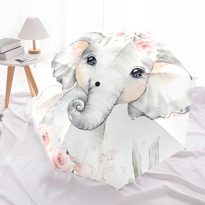 1pc Baby Elephant Floral Illustration Umbrella with Plastic Handle,Suitable for All Seasons Home Travel Outdoor UmbrellaDD374