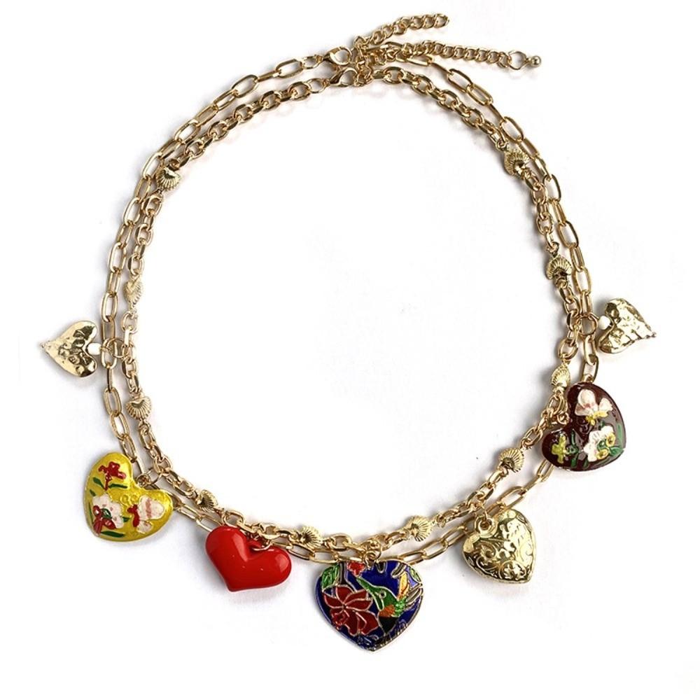 Drip Oil Heart and Butterfly Pendant Gold Bohemian Collarbone Chain  Gift