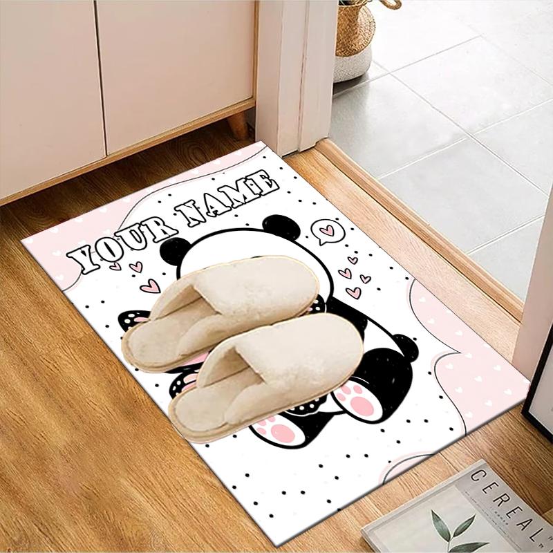 1PC Custom Name Panda Butterfly Friendship Theme Floor Mat Ideal for Living Room, Game Rooms, Office, Bedroom, Floor Mat Playful Design