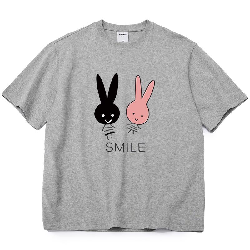 Shellsuning Cute Bunny Graphic Printed T Shirts Women Summer Casual Loose O Neck Short Sleeve Tees Female Trendy 100% Cotton Tops Lady