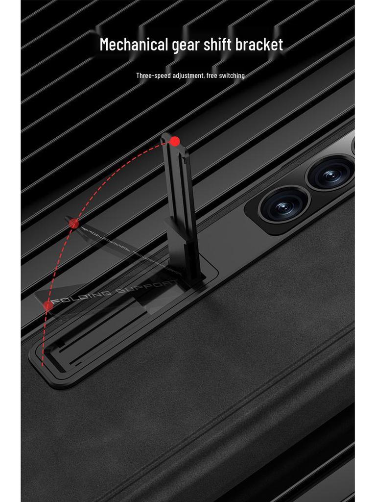 Кожаный чехол для Samsung Z Fold5: Магнитный шарнир, Полное покрытие, Подставка, Защита от пересечения границ