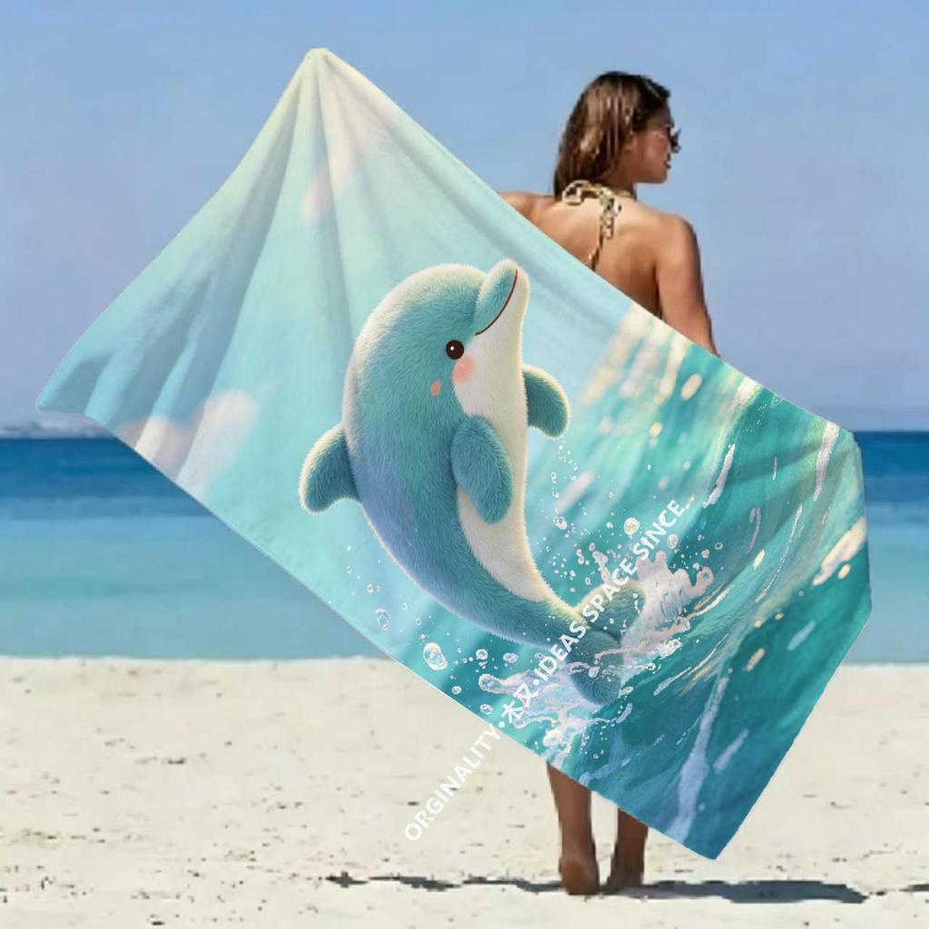 Cute Plush Dolphin Beach Towel Patterned Sunscreen And Windproof Suitable For Swimming Pool Camping Travel