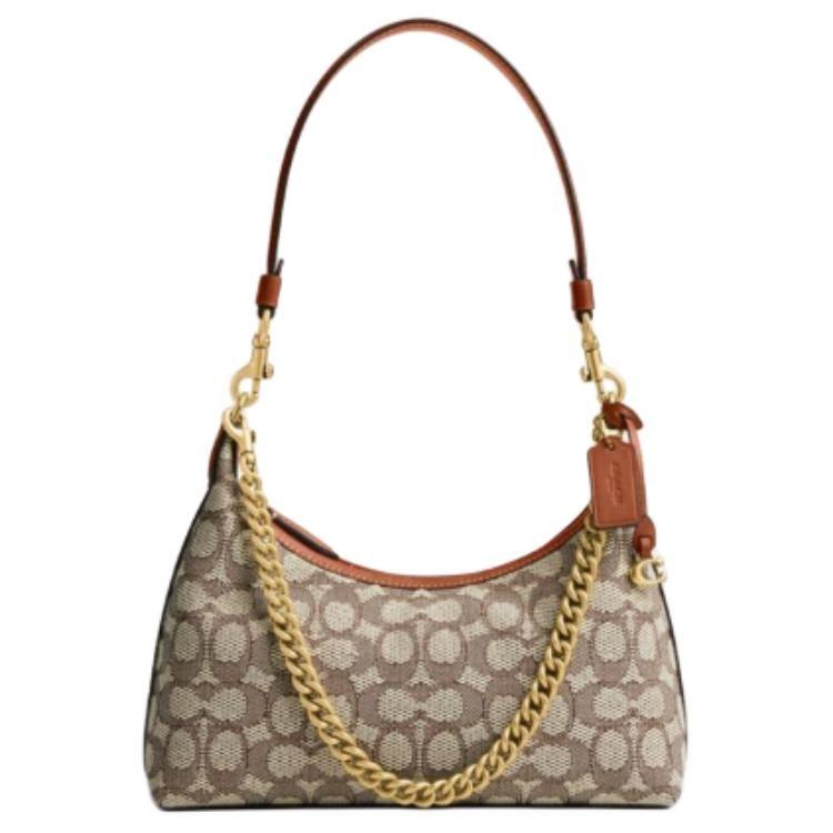 Coach Сумка через плечо из ткани Juliet с коровьей кожей, Сумка на плечо Средняя Женская Какао Полированная CY830-B4TA7