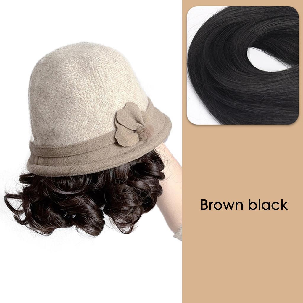 Woolen Fisherman Hat With Integrated Wig For Short Curly Hair Women Winter Warm Caps For Elderly Ladies Autumn And Winter Fashion Hats