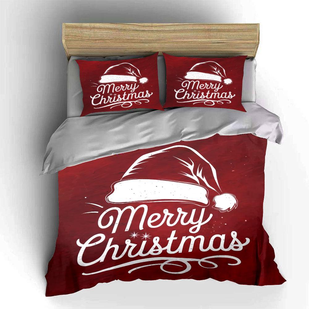 Merry Christmas Hat Design Bedding Duvet Cover Set Duvet Cover Pillowcases (1*Duvet Cover 2*Pillowcases, without duvet insert)