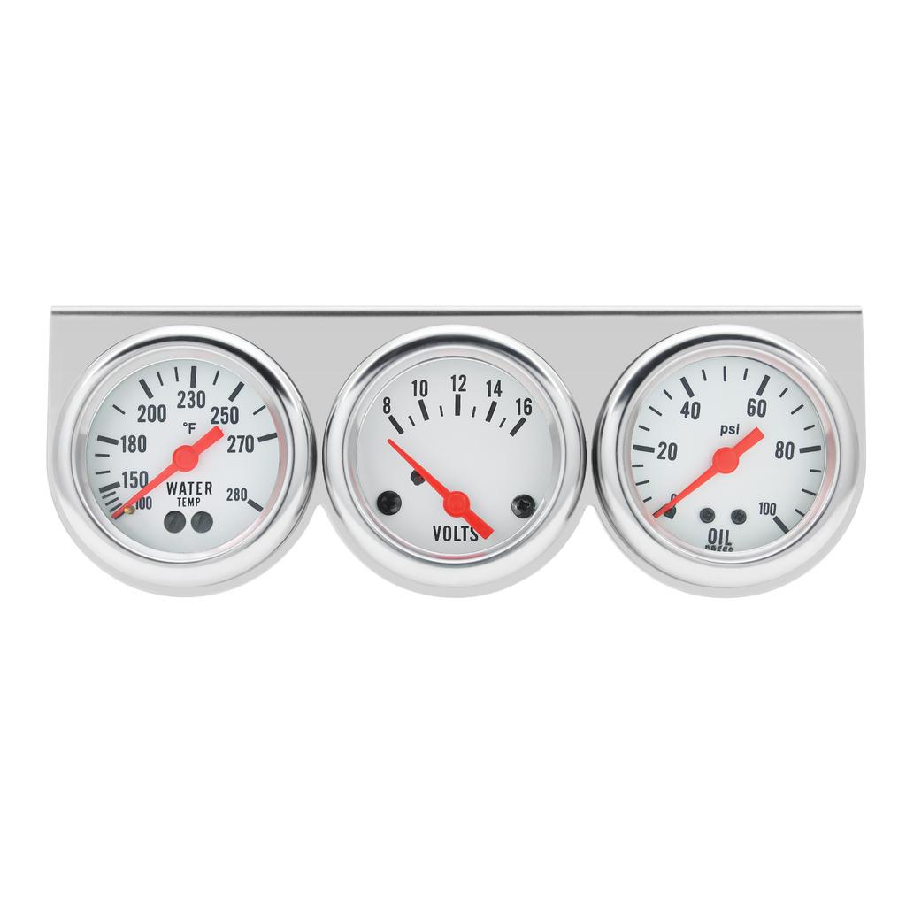 Triple Gauge 52mm Voltage / Water Temp (Fahrenheit)/Oil Press Chrome Bezel 3-In-1 Kit Meter Mechanical Instrument For Cars Gauge