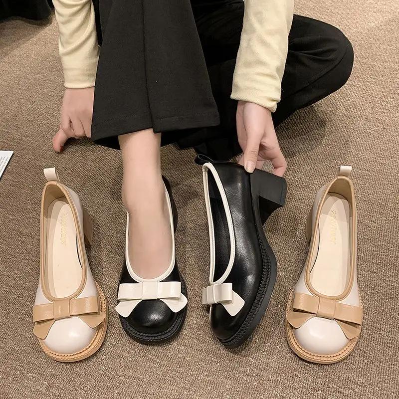 Женские туфли-лодочки на массивном каблуке с бантом, лоферы в готическом японском стиле, туфли Мэри Джейн на блочном каблуке в стиле Лолита для женщин, средние, в продаже