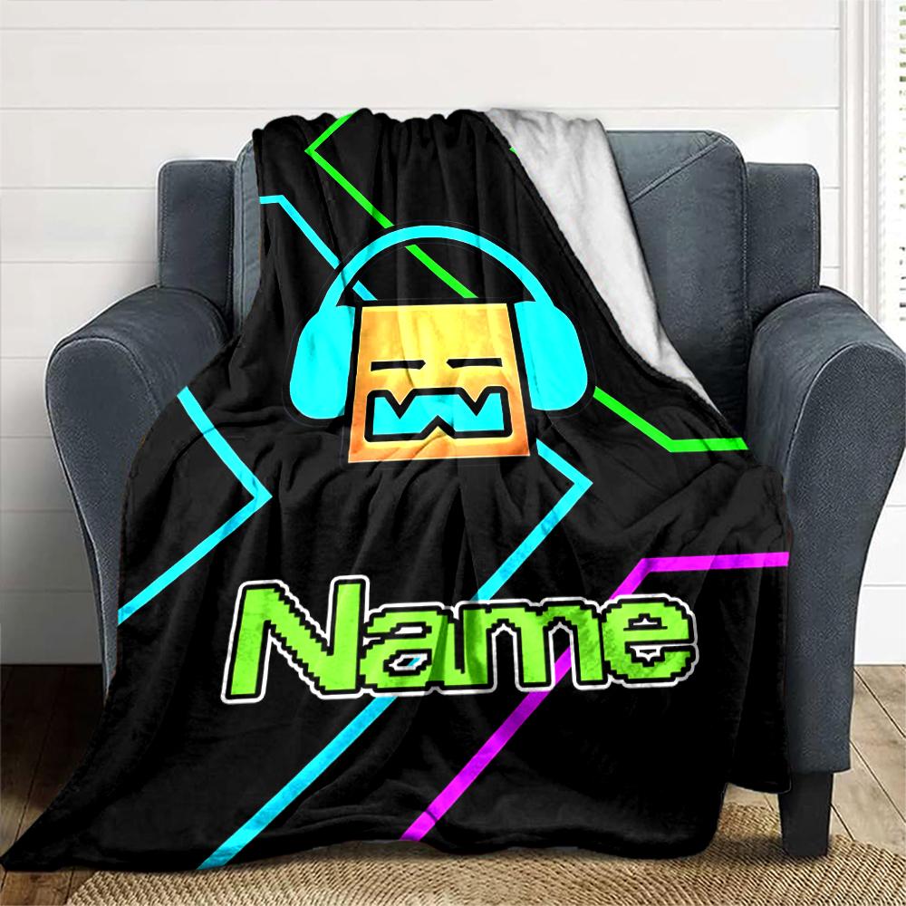 Customiz Name Personality Geometry Dash Blanket Soft &Warm Sofa Office Bed Travel Lunch Break Blanket, Gift Suitable All Seasons