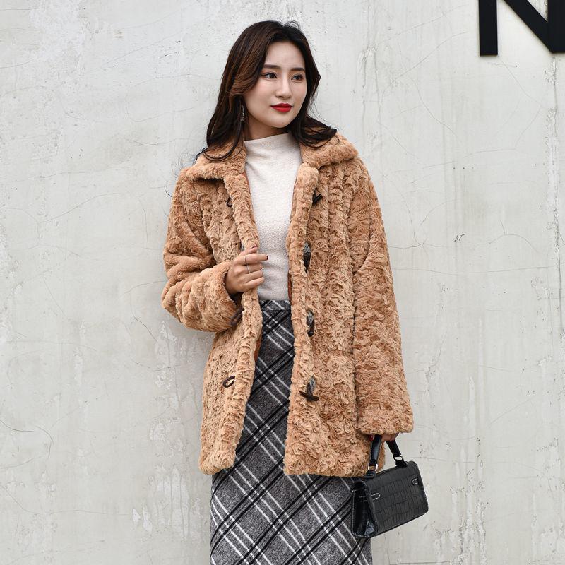 Осень-зима новая шуба женская средней длины из норки с начесом плюшевая шерстяная куртка