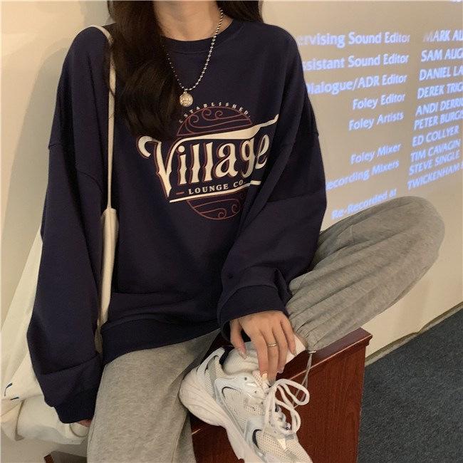 Женский свободный повседневный свитер с круглым вырезом - 2023 Осень/Зима Топ с длинными рукавами