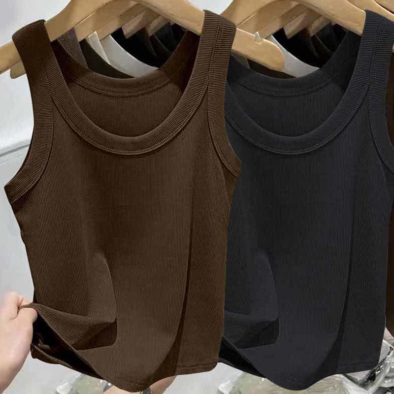 Женский топ на бретельках в рубчик из ледяного шелка с U-образным вырезом и бретельками для весны и лета