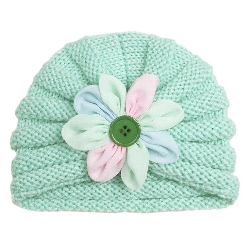 Вязаная детская шапка с пуговицами и цветком для мальчиков и девочек, осенне-зимняя теплая толстая мягкая шапочка, милая шерстяная шапочка для новорожденных малышей