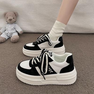 Кроссовки на платформе, женские смешанные осенние новые резиновые повседневные туфли из пшеницы с мягкой подошвой и круглым носком, с блокировкой цвета