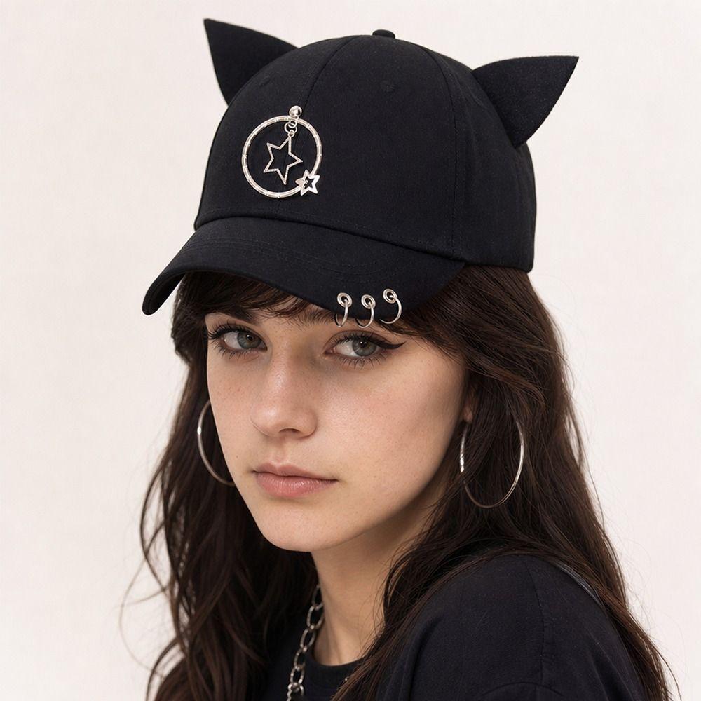 Metal Rings Baseball Caps Cat Ear Sunscreen Hat Creative Dad Hat Unisex
