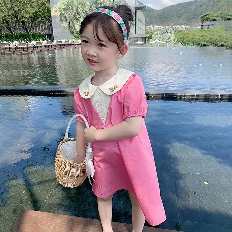 Летнее платье с цветочной вышивкой для девочек, платье принцессы, лоскутный дизайн