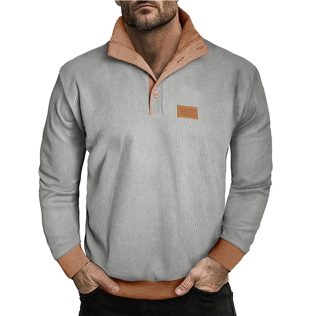 Men's Pullover Long Sleeved Stand Up Collar Sweatshirt Casual Collar Base Shirt