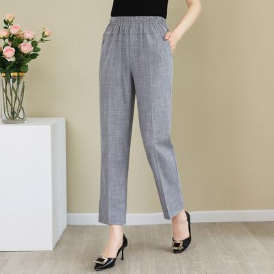 Летние хлопковые льняные брюки с высокой талией, женские базовые прямые брюки с эластичной резинкой на талии, большие размеры