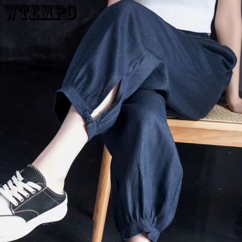 Ice Silk Casual Wide Leg Pants for Women In Summer Large Size Loose Haren Lantern Pants