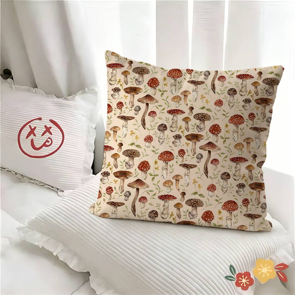 pc Botanical Art Mushroom Retro Pillow Case Fashion Square Pillowcase Bedroom Sofa Room Ins Decoration Leisure