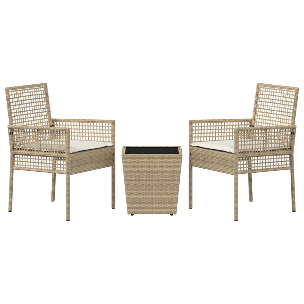 Garden Bistro Set 3 pcs Beige Poly Rattan