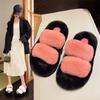 Fashion Sandals Woman Real Rabbit Fur Platform Plush Fluffy Furry Slippers Ladies Winter Warm Cute Soft Home Indoor House Bridal Slipper