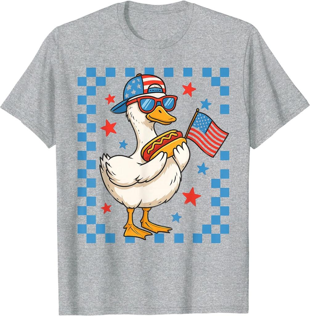 Funny Patriotic Duck USA Flag Hot Dog 4th of July T-Shirt