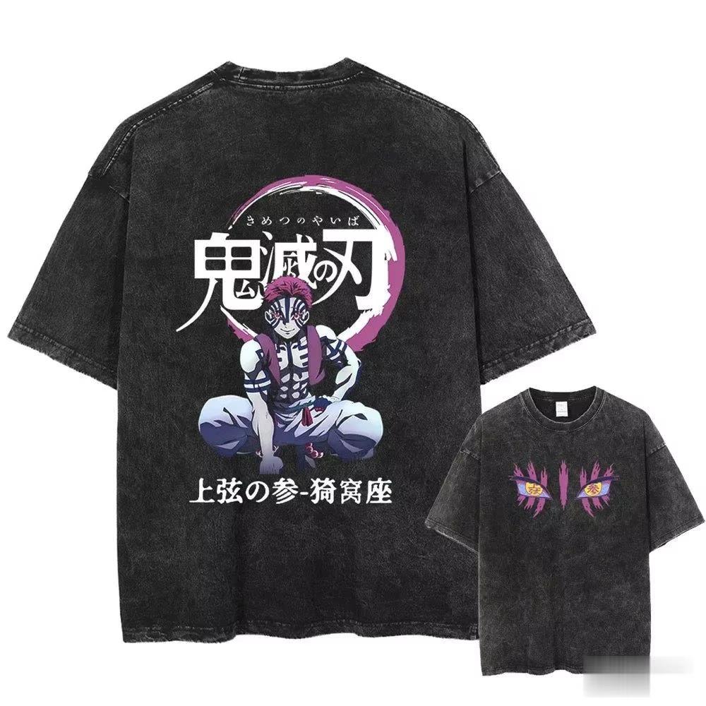 Vintage Washed Demon Slayer Anime Graphic T Shirt Men Women Cotton Short Sleeve Tee Streetwear Casual Tops Yk Clothes