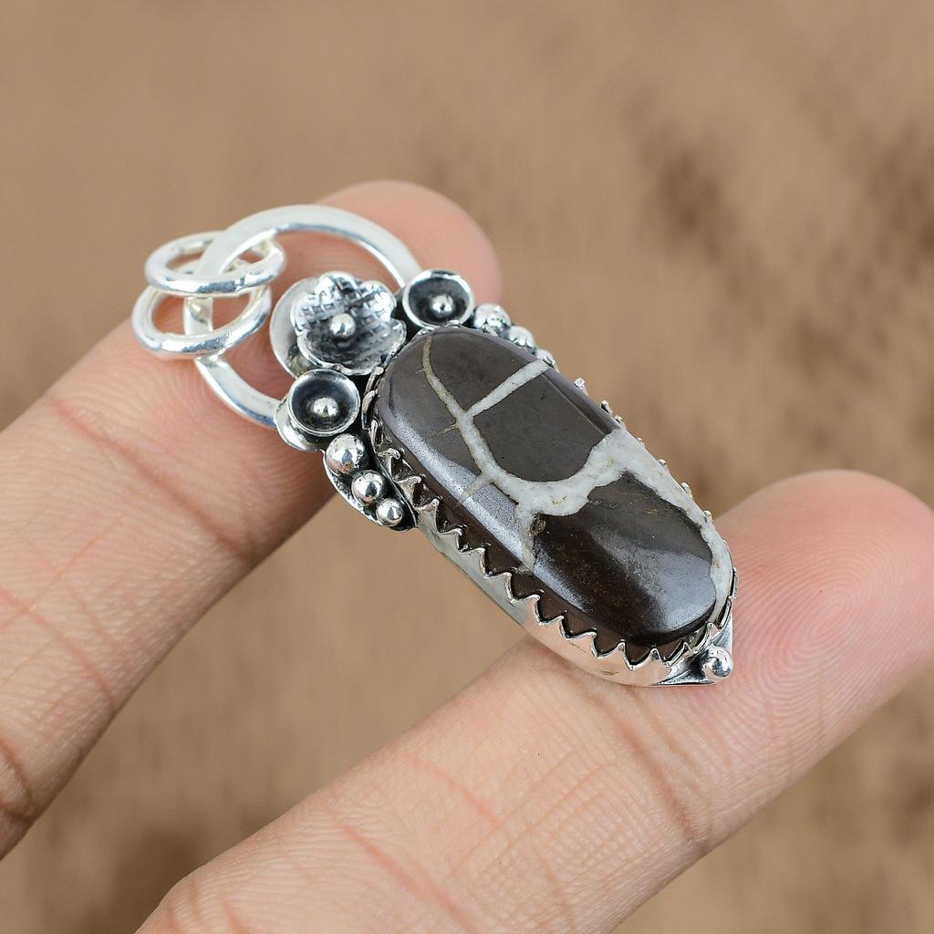 Natural Moroccan Mud Crack Fossil Gemstone 925 Silver Pendant Flower For Women