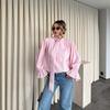 2026 Womens Long Sleeve Blouse With Ruched Detail Tie-Neck Puff Slimming Fit Elegant Casual Shirt