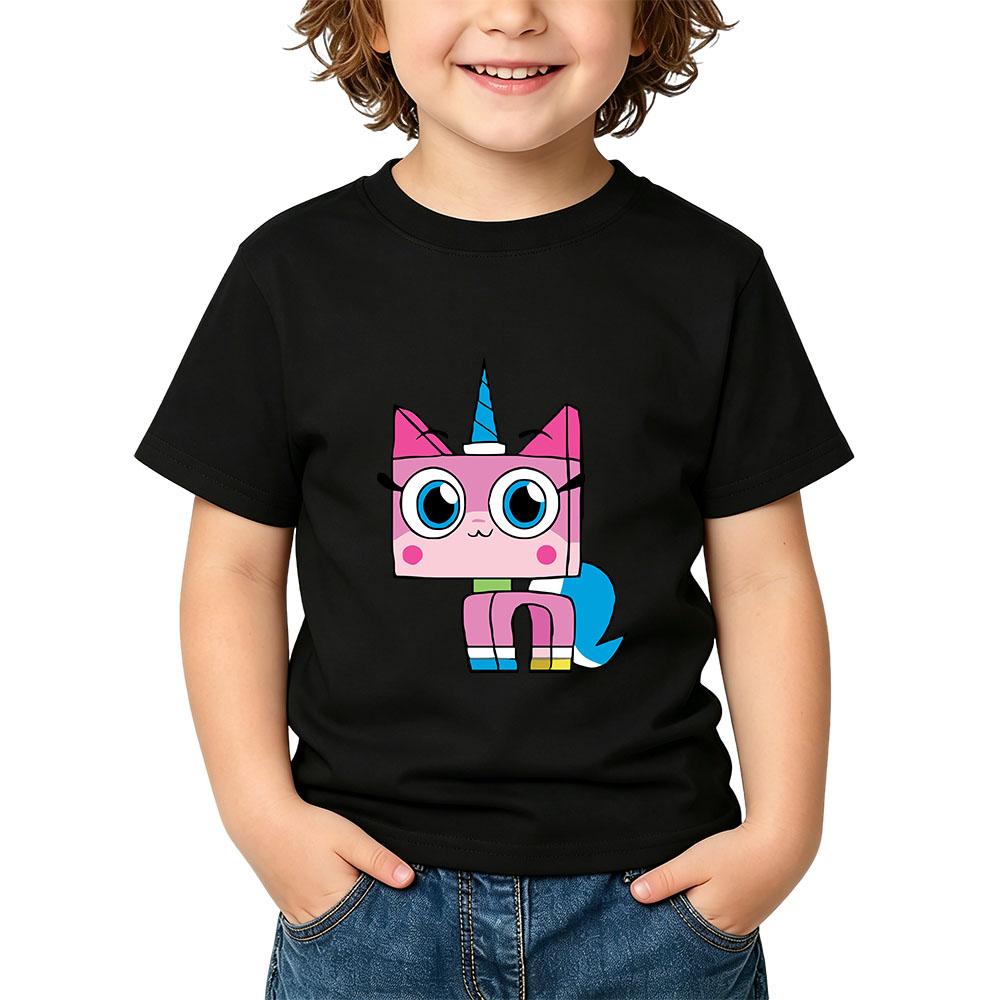 Мультяшная детская футболка Unikitty 100% хлопок с графическим принтом Детские футболки Милые для мальчиков и девочек Летние топы с круглым вырезом и коротким рукавом