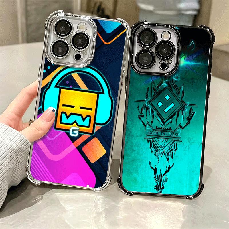 Игровой чехол Geometry Dash с покрытием для телефона iPhone 16 17 Pro Max Air 16E 14 15 Plus 12 13 Mini, противоударный чехол с подушкой безопасности