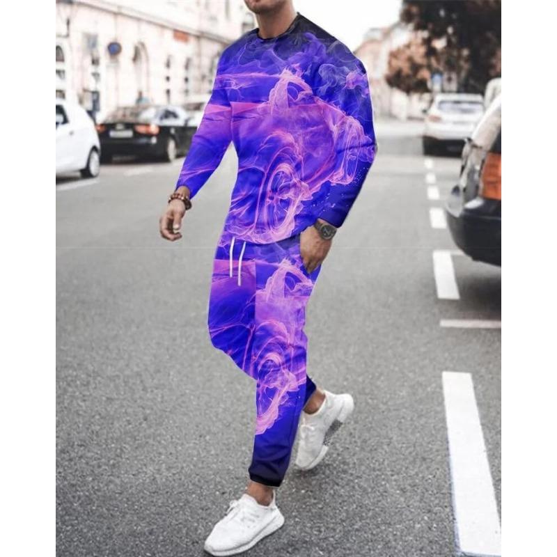 Men's New 2-piece Sports Shirt 3D Printing Long Sleeved Pants T-shirt Set Fashion Casual Street Wear Men's 2-piece Set