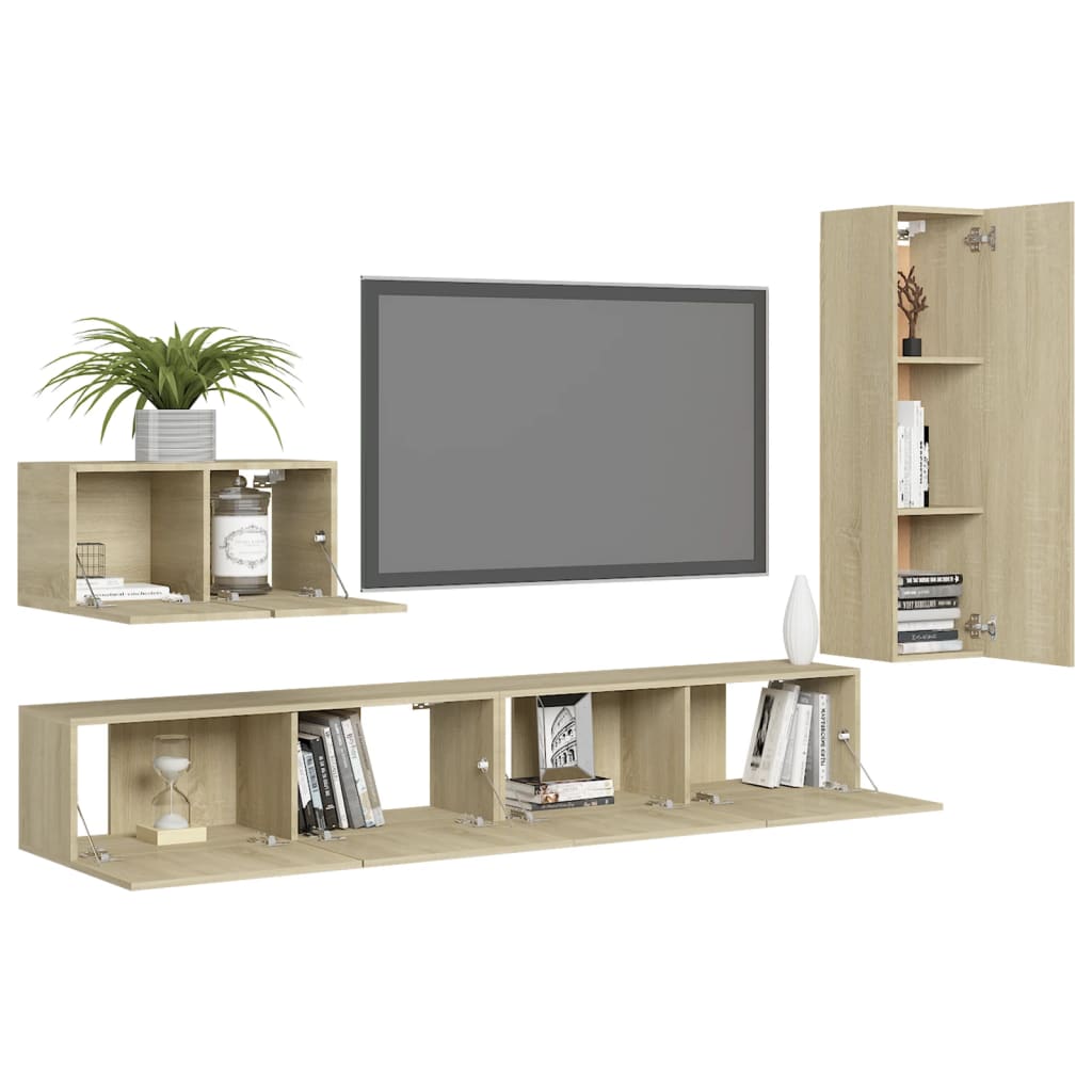 4 piece TV cabinet set Sonoma oak effect particleboard