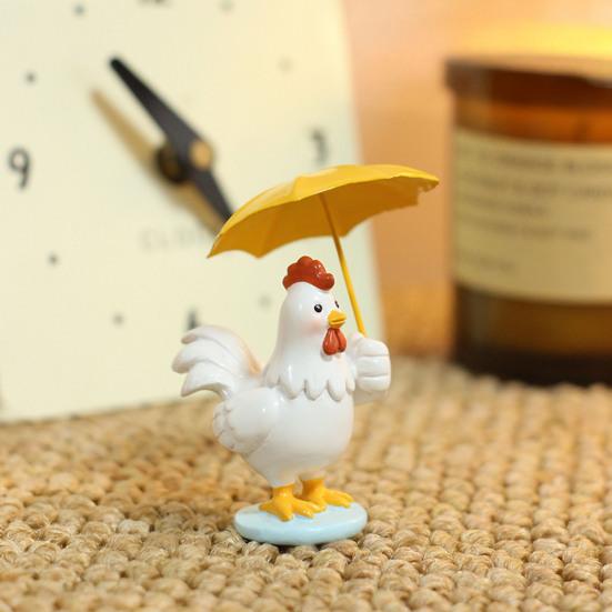 Holding Yellow Umbrella Chicken Figurine Cartoon Chick Resin Statue Sculpture Home Office Desktop Decoration Ornament