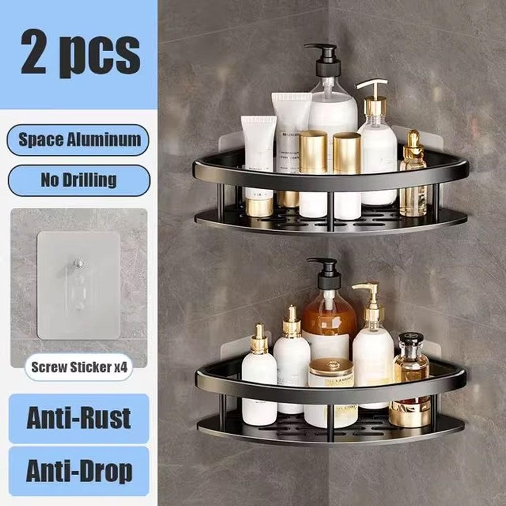 Kitchen Storage Bathroom Shelves Organizer Aluminum Alloy Shower Shelf  Accessories Shampoo Rack Multi-scenario No Drill Shelf