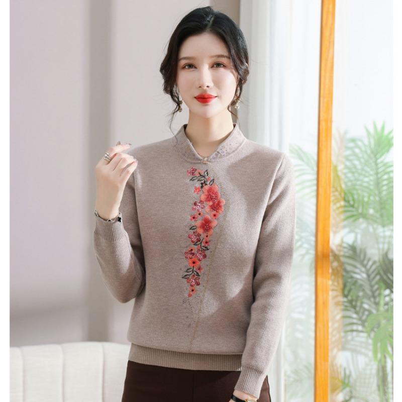 Hot Jacquard Wool Bottoming Sweater Autumn and Winter Clothing Middle-aged Mother Clothing Pure Wool Knitted Sweater