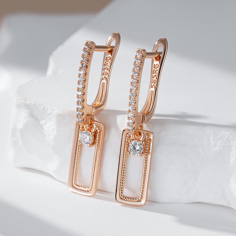Kienl  Shiny Natural Zircon Square Long Earring For Women  Rose Gold Color Glossy Metal Accessories Trend Daily Jewelry