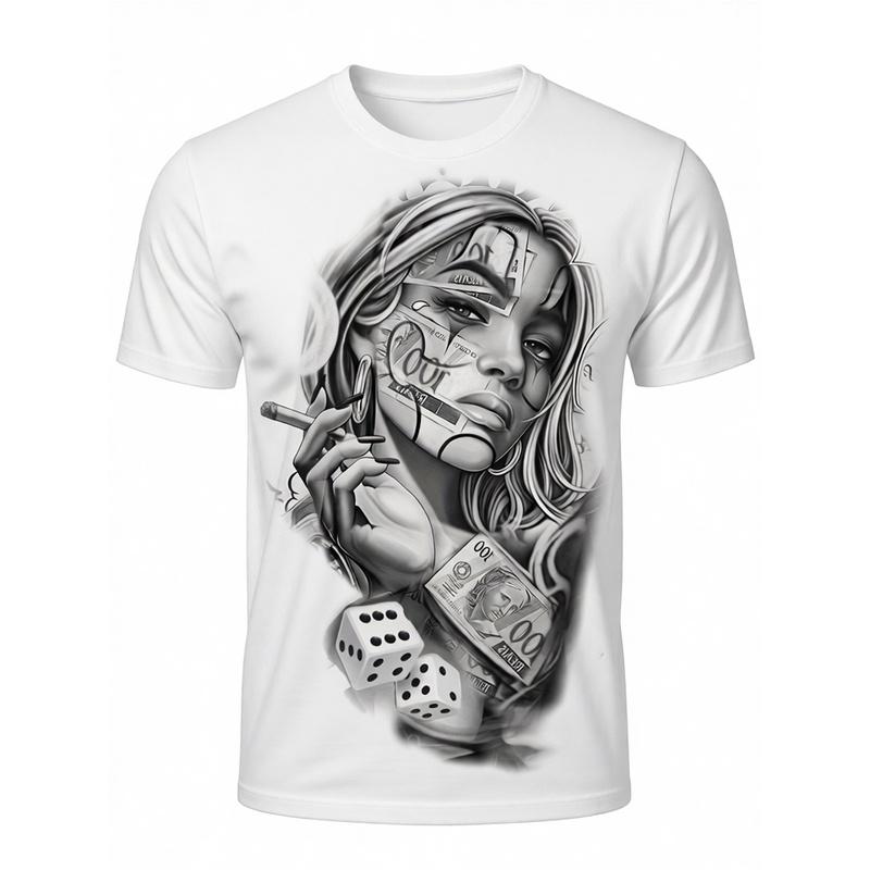 Men's 3D Dollar Bill & Diamond Print T-Shirt - Luxury Hip-Hop Streetwear Tee with Bold Money Design, Short Sleeve Round Neck Regular Fit Suitable for