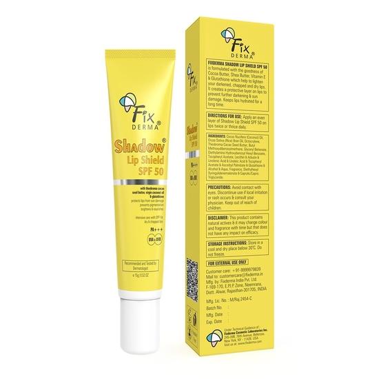 FIXDERMA Shadow SPF 50 Lip Shield PA+++ Бальзам для губ SPF 50 с маслом семян какао теоброма, кокосовым маслом первого отжима и глутатионом предотвращает пигментацию