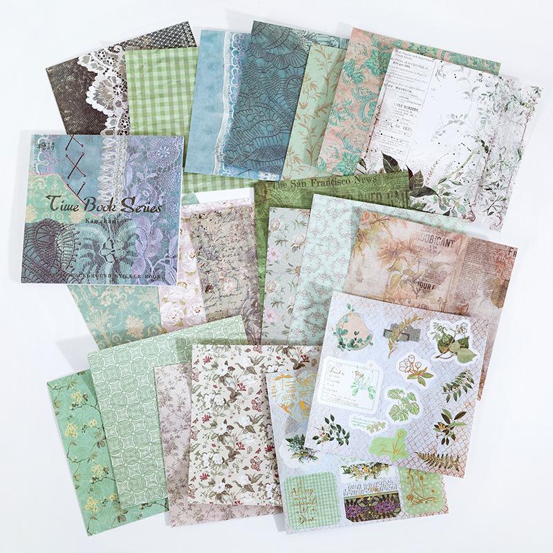 JIANWU 20Pcs Vintage Journal Background Decoration Sticker Book Literary Art Fresh DIY Scrapbooking Material Stickers Stationery