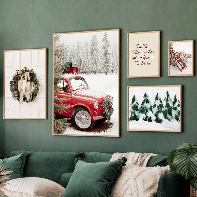 Снежные рождественские печенья Елка Апельсиновый сок Носки Подарок Настенное искусство Холст Живопись Постеры Принты Настенные картины для декора гостиной