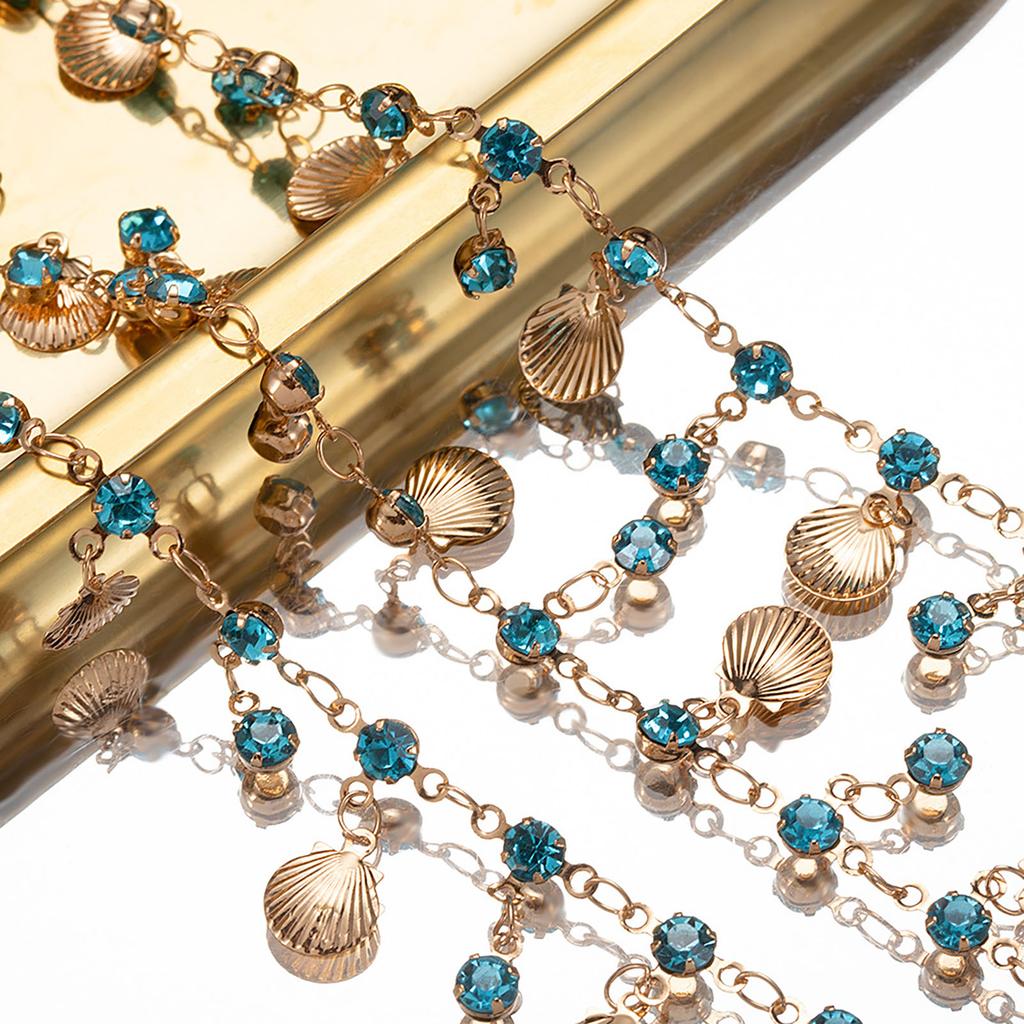 Link Chains for DIY Craft Blue Rhinestone Shell Vintage Style Tassel Chains for DIY Bracelet Supplies