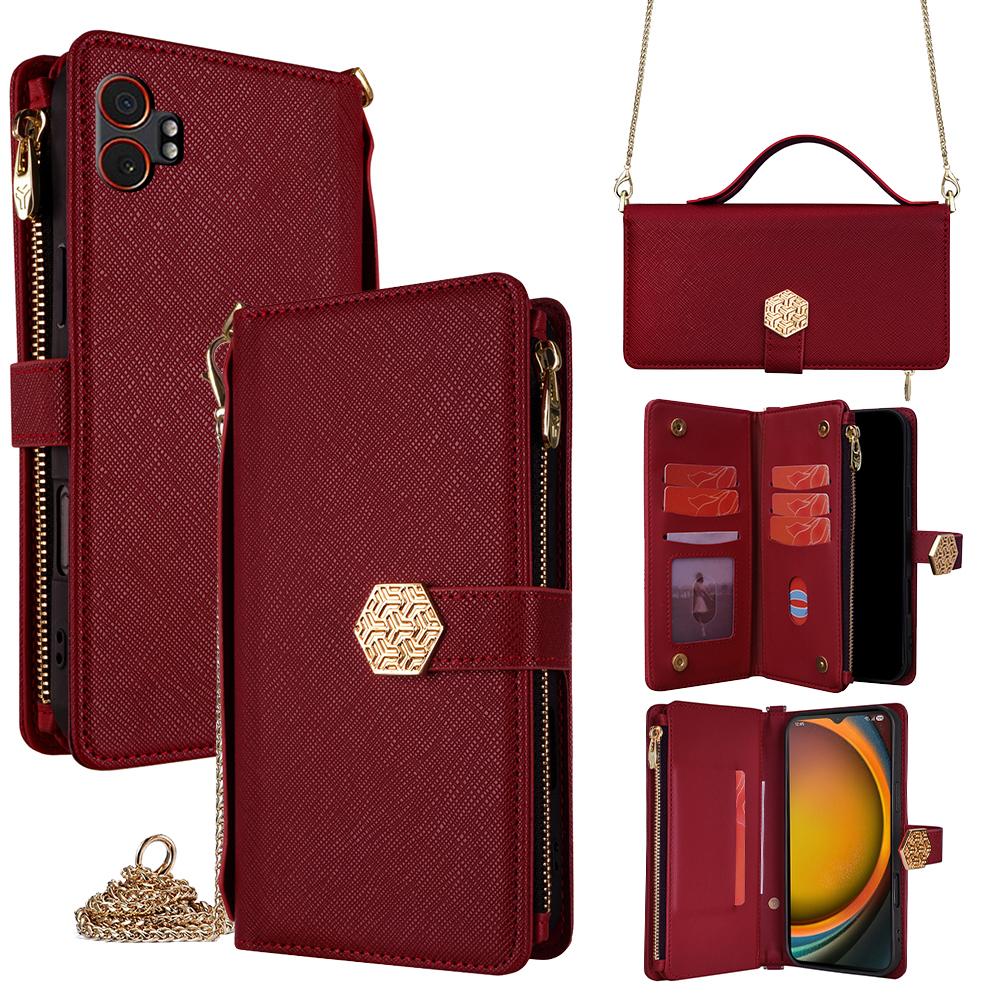 For Samsung Galaxy XCover7 Pro Case Cross Texture PU Leather+TPU Wallet Phone Cover with Strap