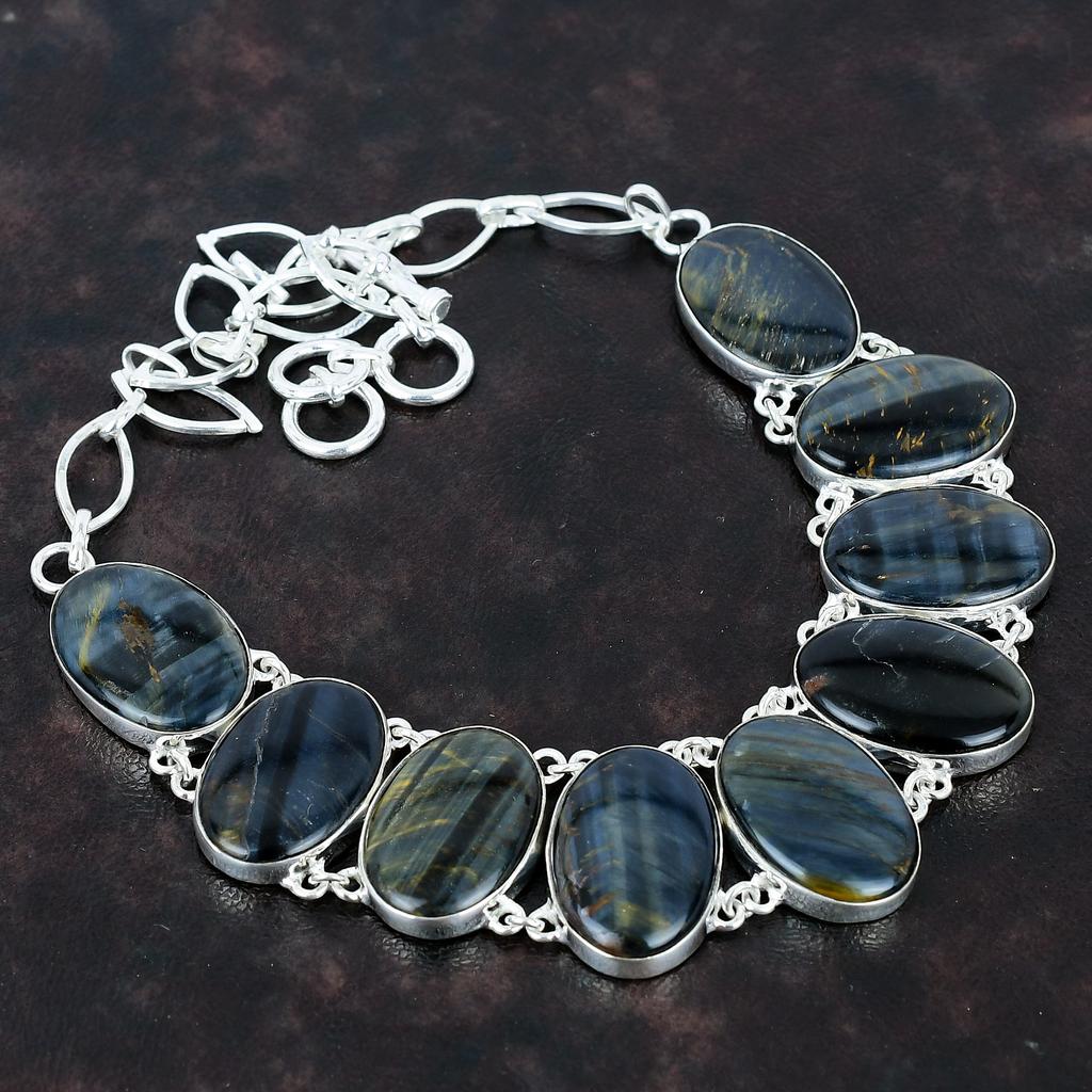 Pietersite Gemstone Necklace Designer Necklace Handmade Jewelry 925 Sterling Silver Necklace Adjustable Chain Necklace Silver Jewelry For Gifts