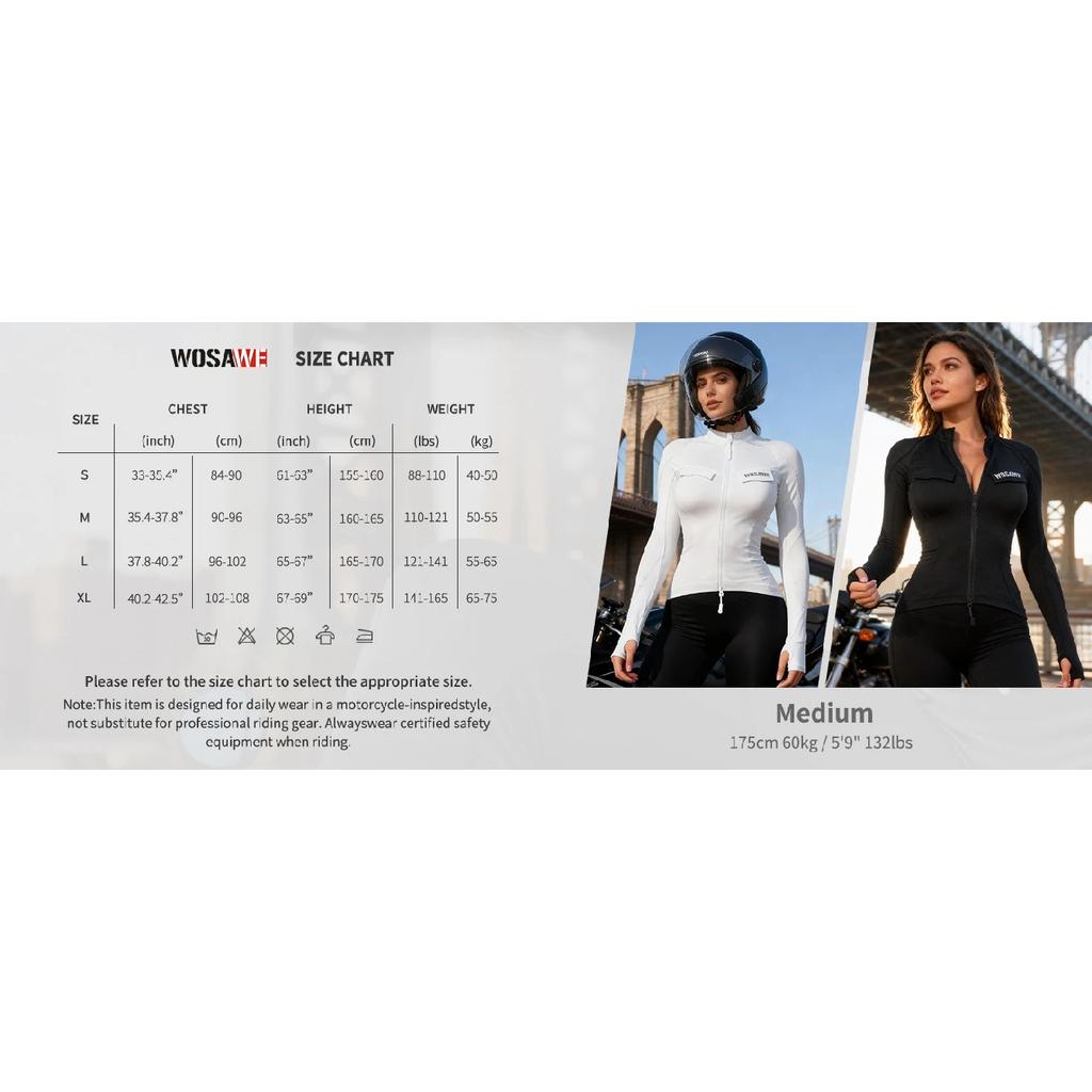 WOSAWE Women's Motorcycle Riding Jacket Long Sleeve Summer Breathable Stretch Shirt with Reflective Design YKK Two Way Zipper